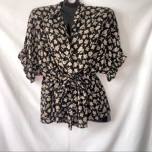Floral Wrap Button Down Top